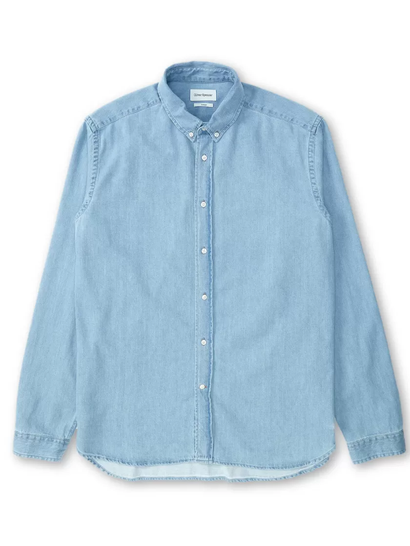 Oliver Spencer Brook Shirt Mullins Denim Indigo Light Flash Sale