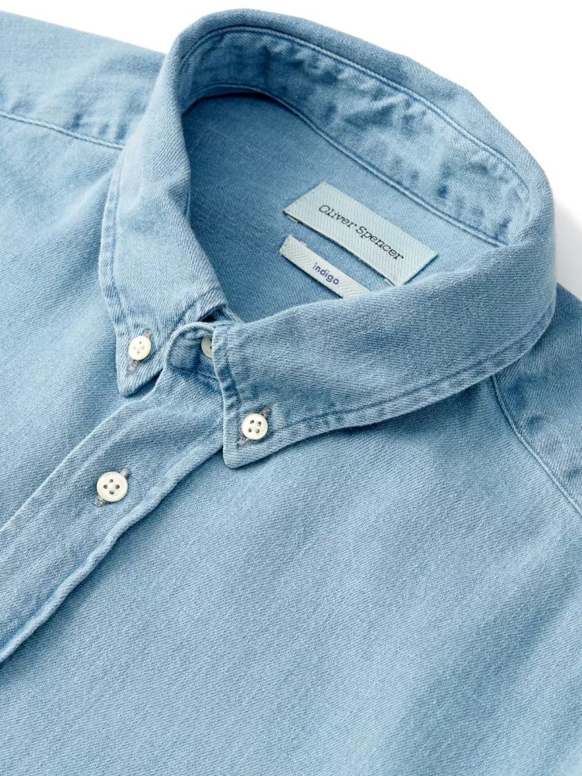 Oliver Spencer Brook Shirt Mullins Denim Indigo Light Flash Sale