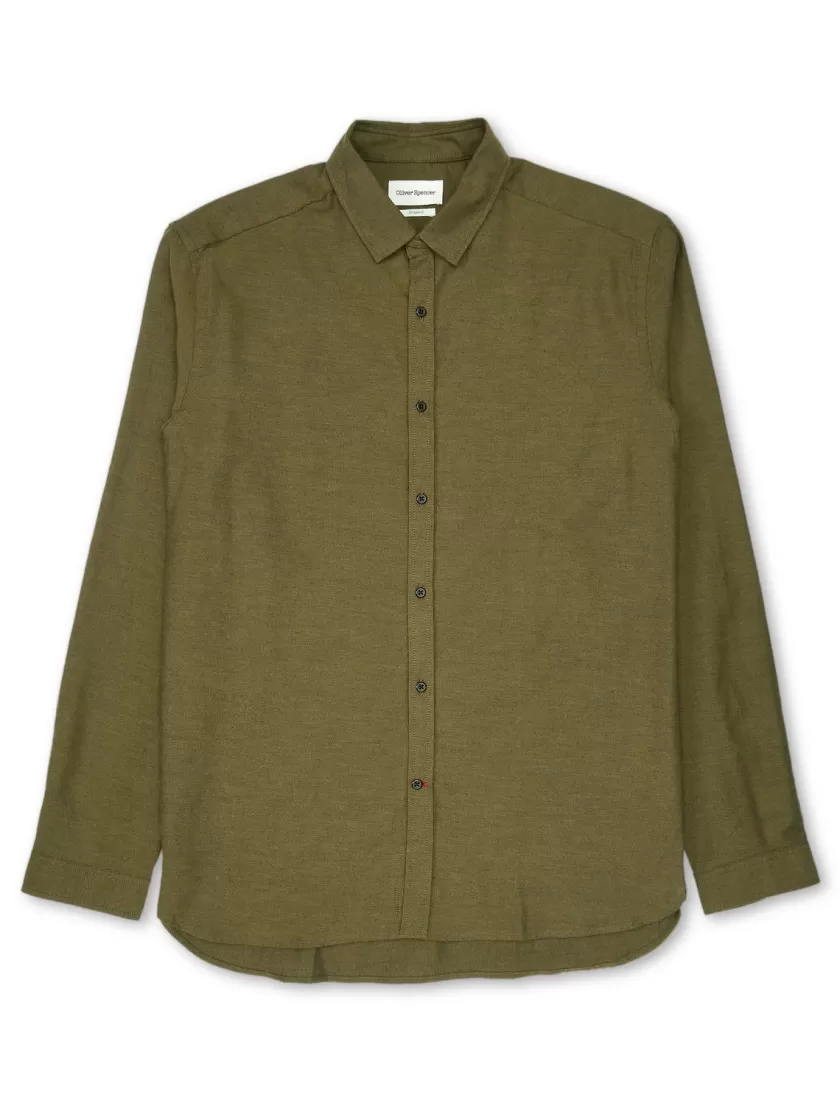 Oliver Spencer Clerkenwell Tab Shirt Stein Moss Green Outlet