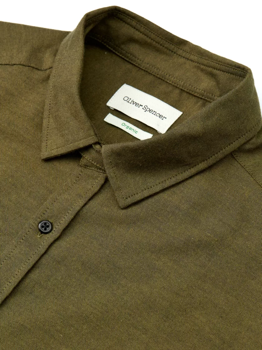 Oliver Spencer Clerkenwell Tab Shirt Stein Moss Green Outlet