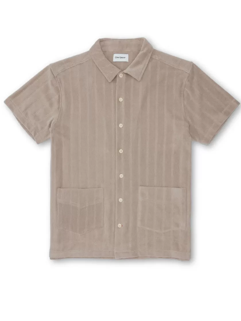 Oliver Spencer Cuban Short Sleeve Jersey Shirt Haywood Mushroom Grey Sale