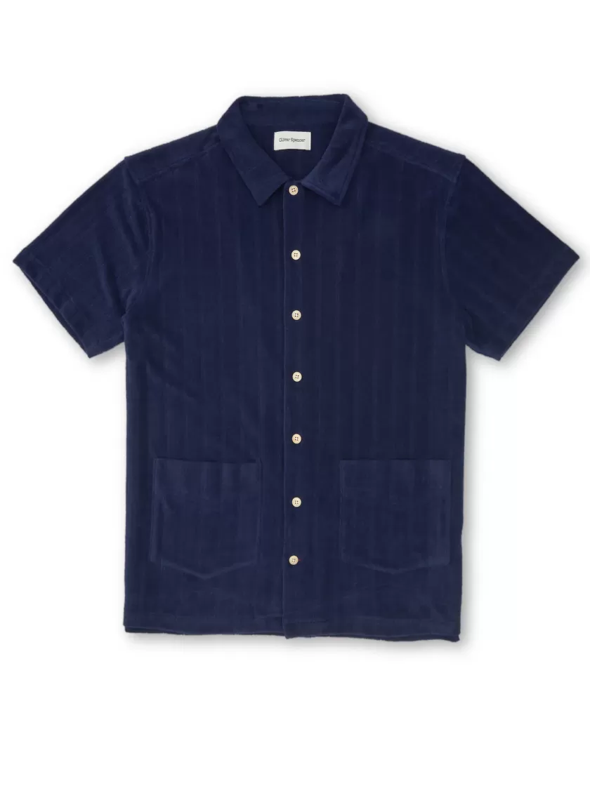 Oliver Spencer Cuban Short Sleeve Jersey Shirt Haywood Navy Best