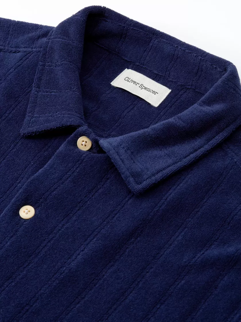 Oliver Spencer Cuban Short Sleeve Jersey Shirt Haywood Navy Best