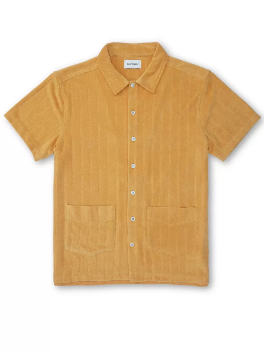Oliver Spencer Cuban Short Sleeve Jersey Shirt Haywood Yellow Fashion