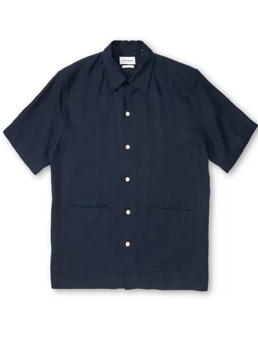 Oliver Spencer Cuban Short Sleeve Shirt Padworth Navy Fashion