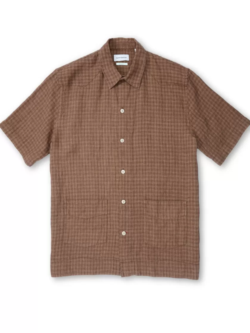 Oliver Spencer Cuban Short Sleeve Shirt Popham Brown Best Sale