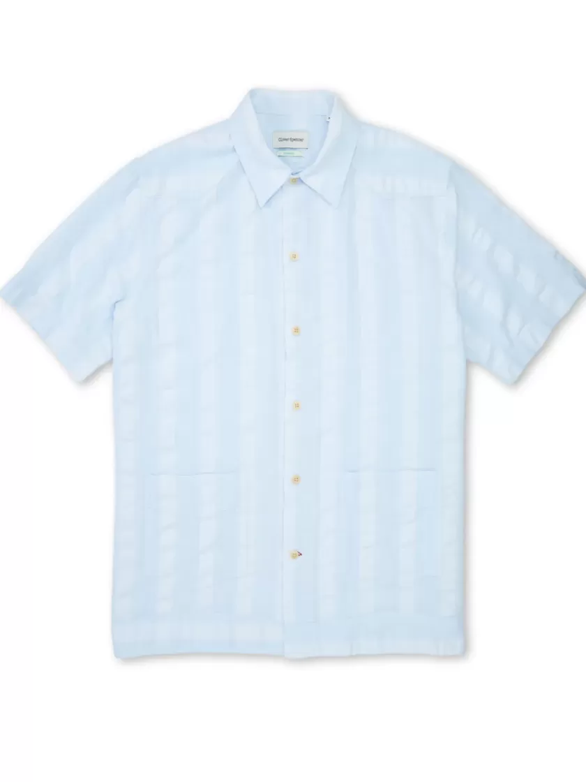 Oliver Spencer Cuban Short Sleeve Shirt Yardley Sky Blue Clearance