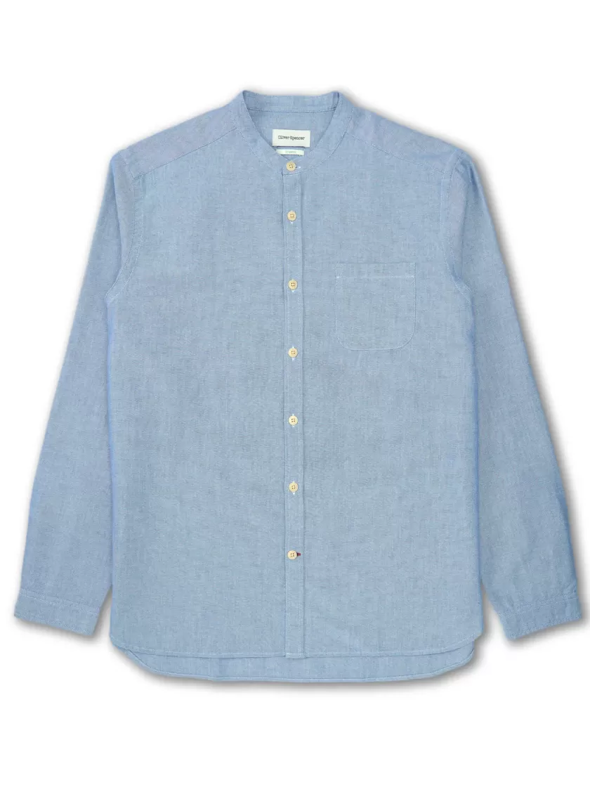 Oliver Spencer Grandad Shirt Brecon Blue Best