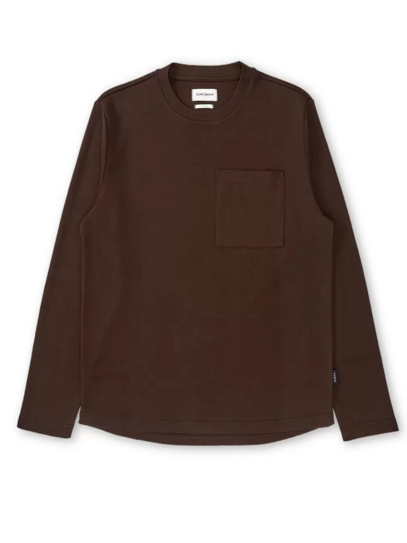 Oliver Spencer Heavy Long Sleeve T-Shirt Tavistock Chocolate Brown Hot