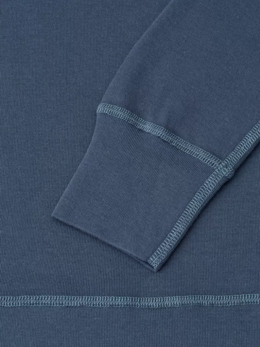 Oliver Spencer Hemen Harri Henley Long Sleeve Organic Blue Cotton T-Shirt Fashion