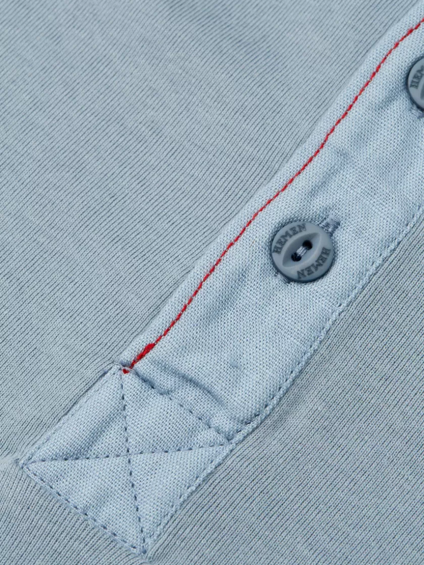 Oliver Spencer Hemen Harri Henley Long Sleeve Organic Blue Grey Cotton T-Shirt Cheap