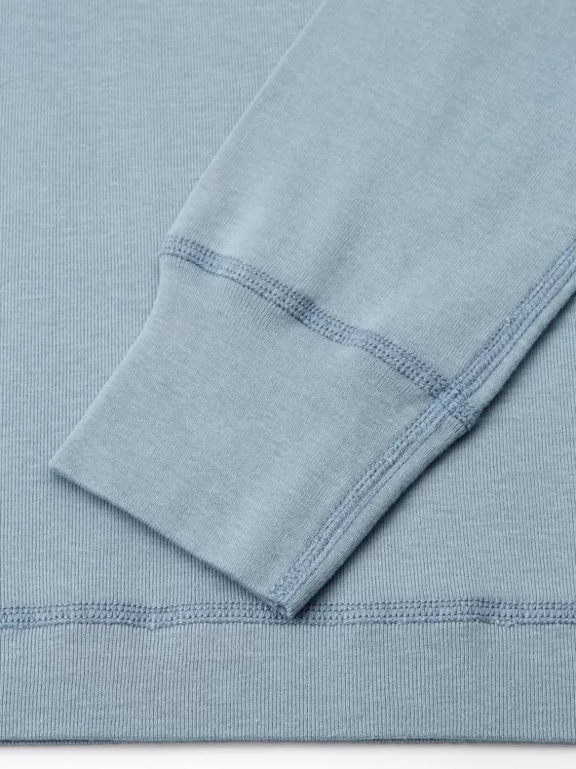 Oliver Spencer Hemen Harri Henley Long Sleeve Organic Blue Grey Cotton T-Shirt Cheap