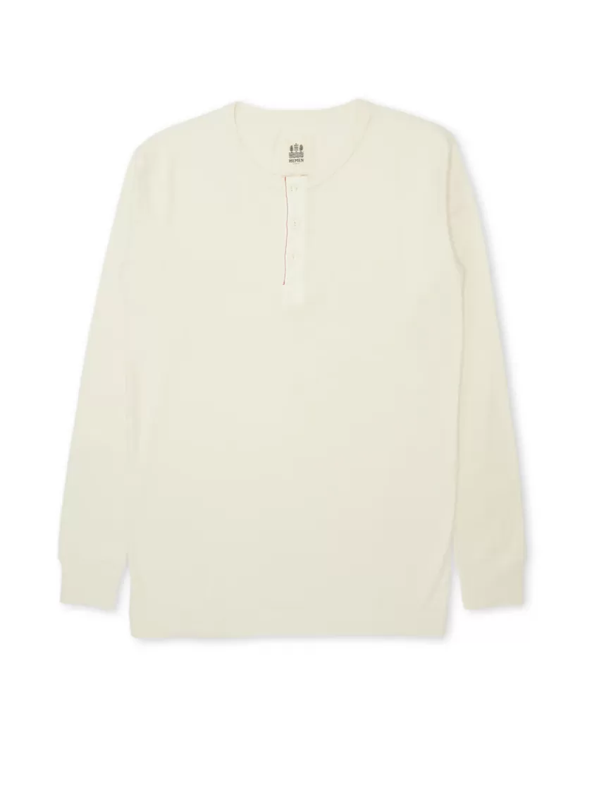 Oliver Spencer Hemen Harri Henley Long Sleeve Organic Cream Cotton T-Shirt Store
