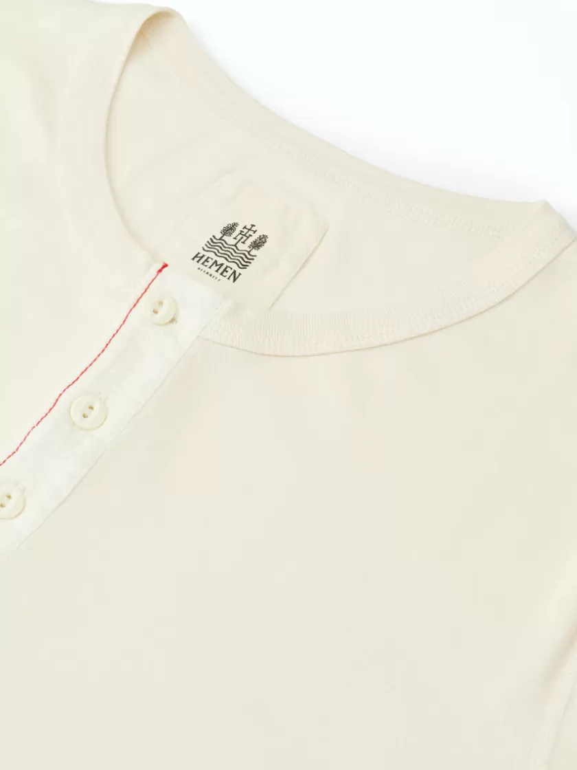 Oliver Spencer Hemen Harri Henley Long Sleeve Organic Cream Cotton T-Shirt Store