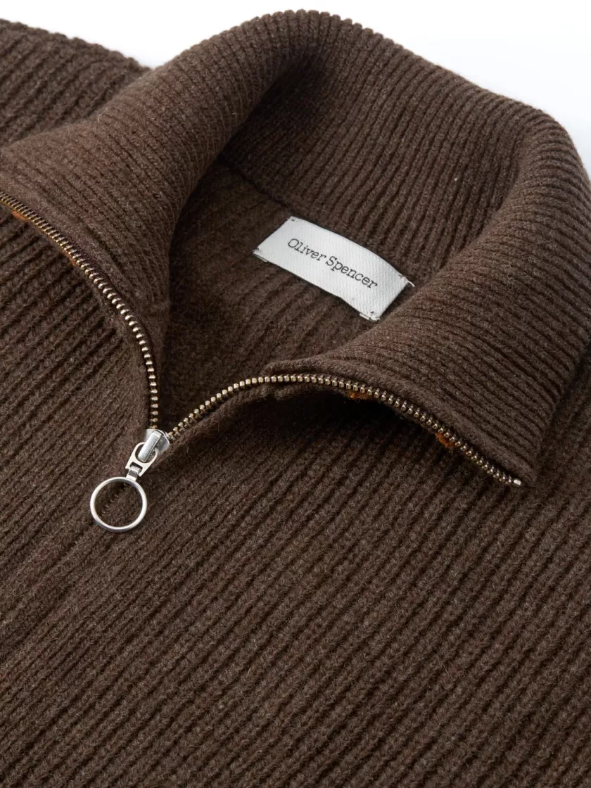 Oliver Spencer Kilbridge Zip Through Cardigan Elana Chocolate Brown Best