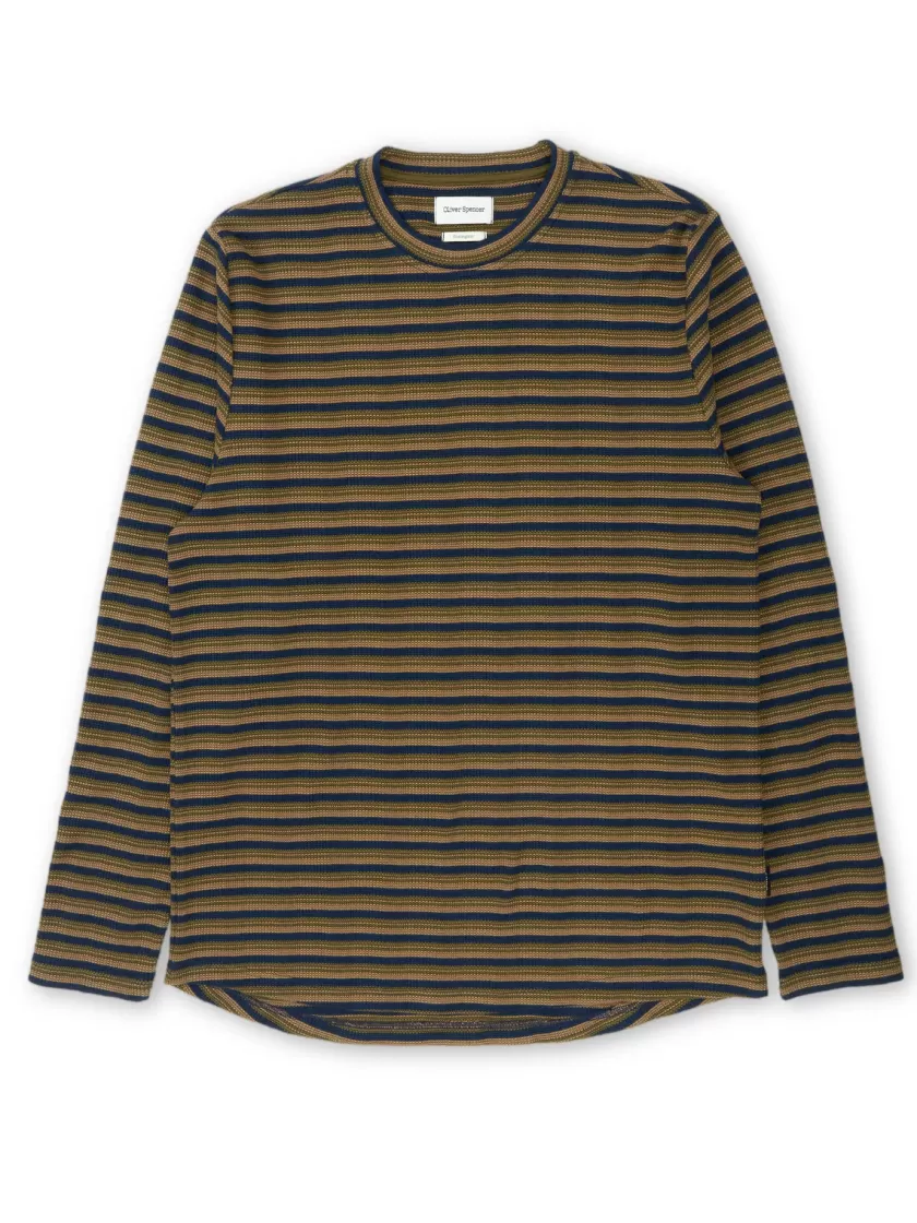 Oliver Spencer Long Sleeve T-Shirt Braemar Navy/Green Discount