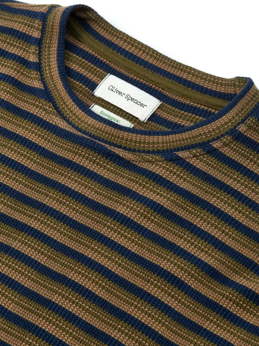 Oliver Spencer Long Sleeve T-Shirt Braemar Navy/Green Discount