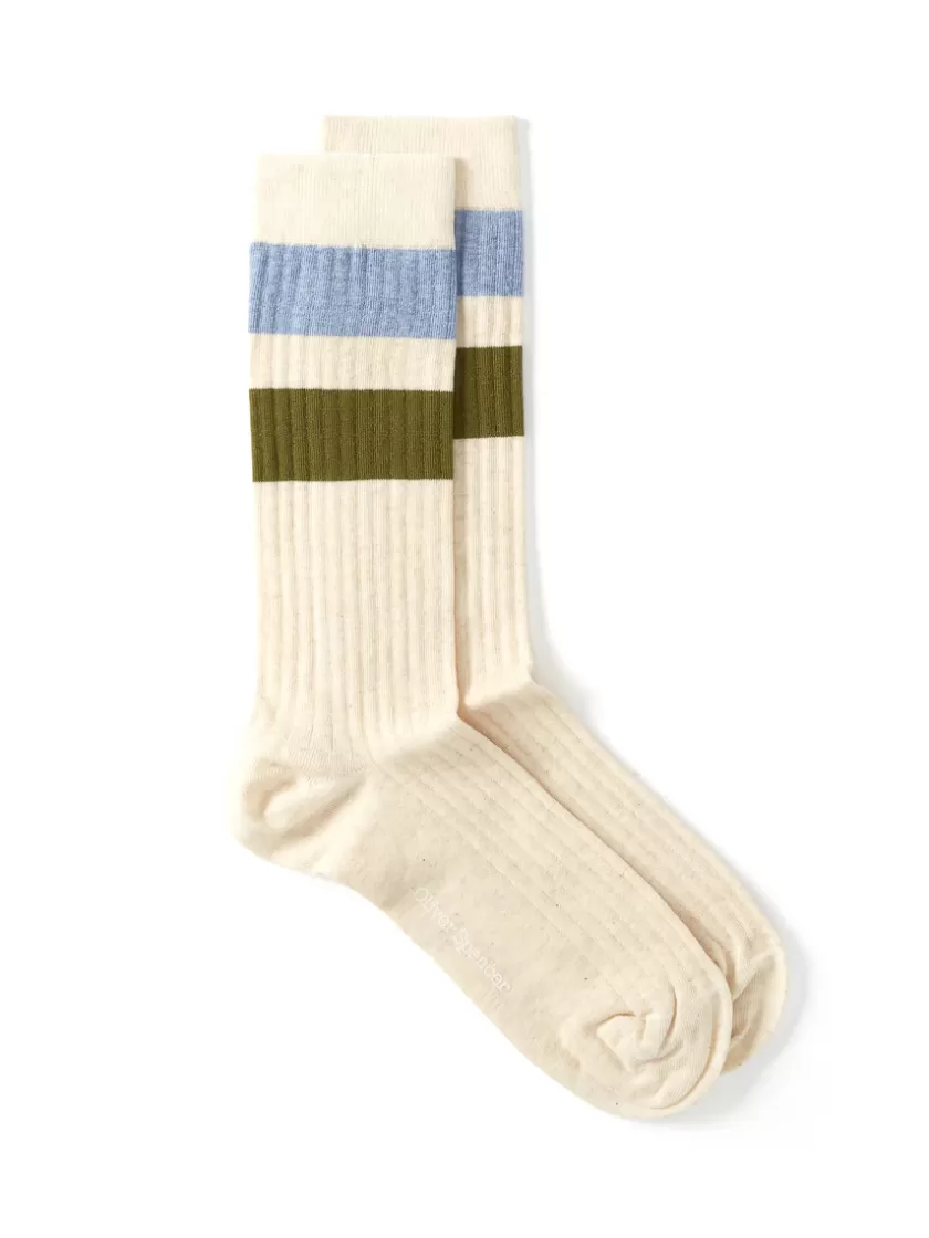 Oliver Spencer Miller Socks Merrow Sky Blue/Green Flash Sale