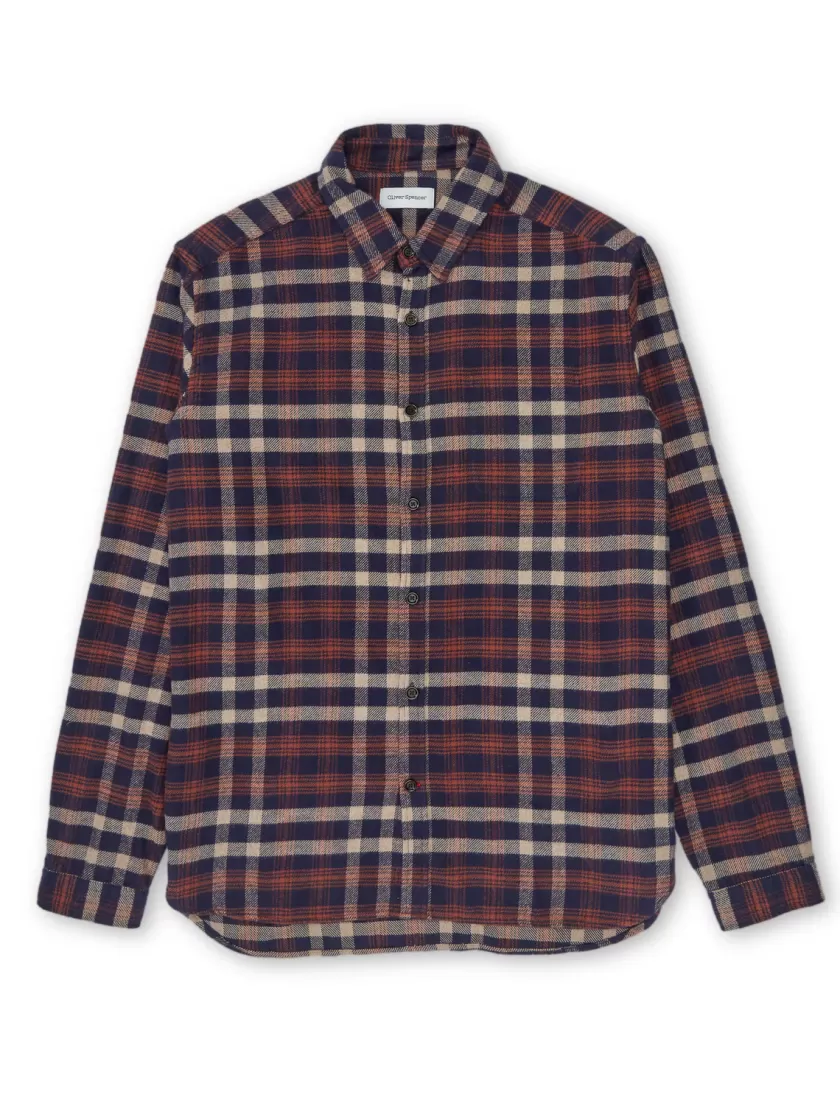 Oliver Spencer New York Special Shirt Becker Navy/Beige Flash Sale