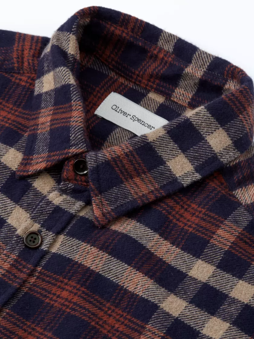 Oliver Spencer New York Special Shirt Becker Navy/Beige Flash Sale