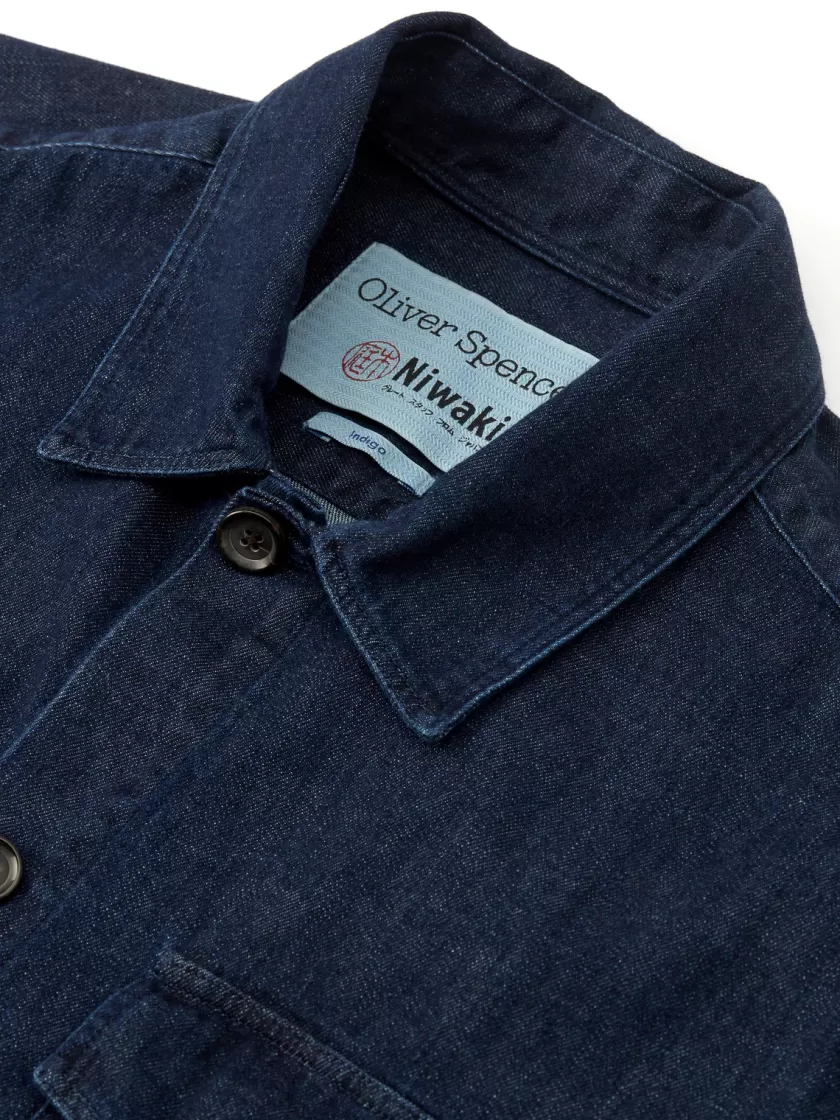 Oliver Spencer X Niwaki Haru Gardening Overshirt Mullins Denim Indigo Rinse Fashion