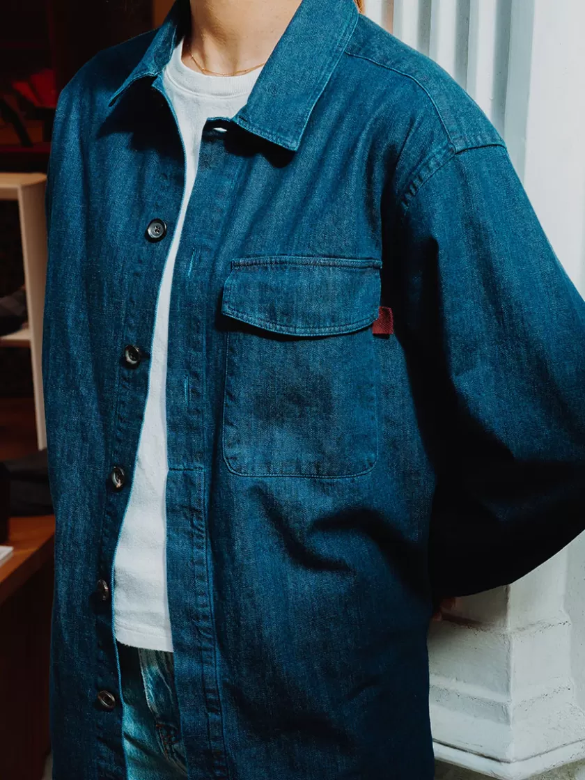Oliver Spencer X Niwaki Haru Gardening Overshirt Mullins Denim Indigo Rinse Fashion