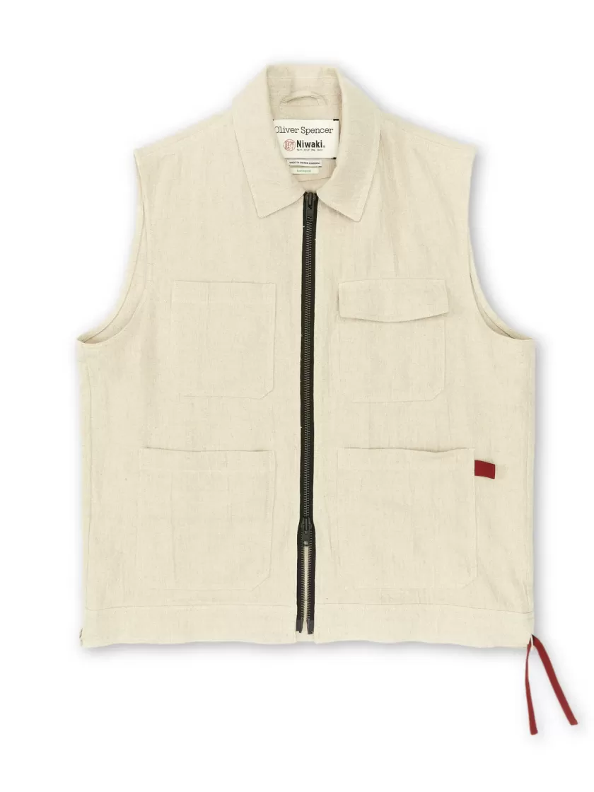 Oliver Spencer X Niwaki Scion Gardening Gilet Bruton Beige Outlet