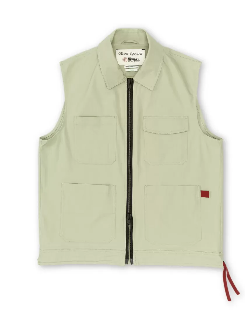 Oliver Spencer X Niwaki Scion Gardening Gilet Hyde Green New