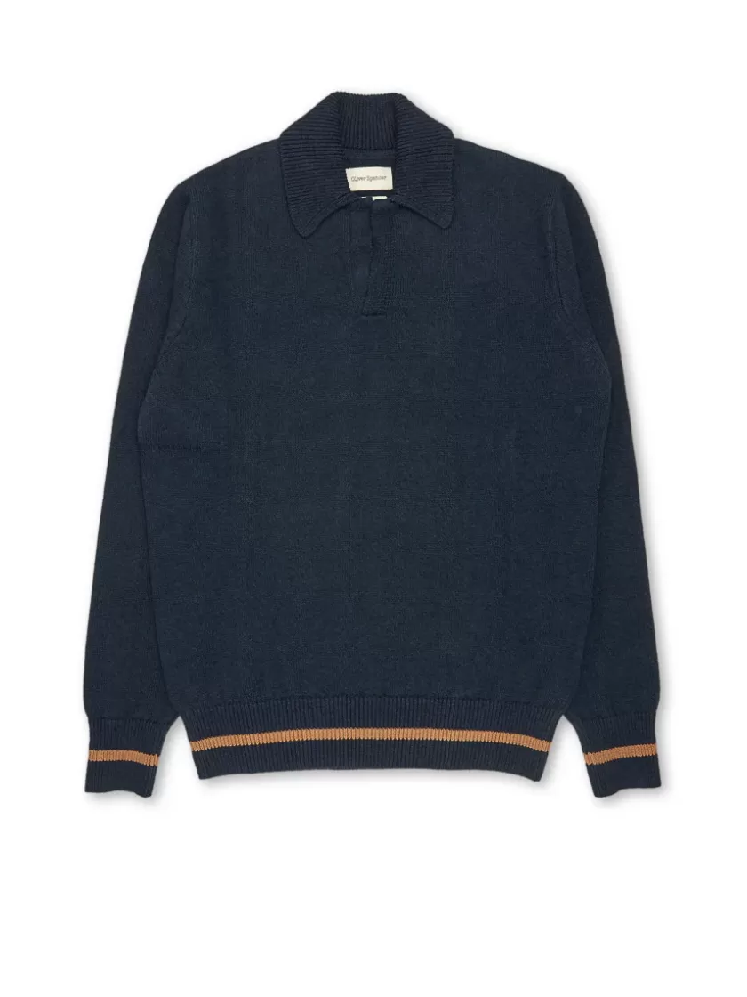 Oliver Spencer Penhale Knitted Polo Shirt Carter Navy Cheap