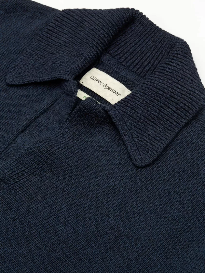 Oliver Spencer Penhale Knitted Polo Shirt Carter Navy Shop