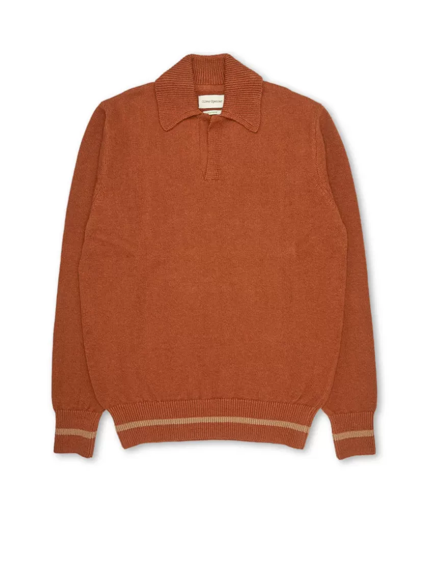 Oliver Spencer Penhale Knitted Polo Shirt Carter Orange Online