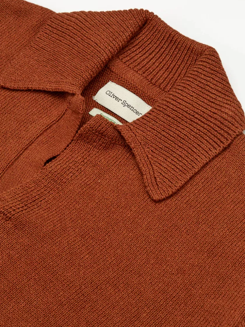 Oliver Spencer Penhale Knitted Polo Shirt Carter Orange Cheap