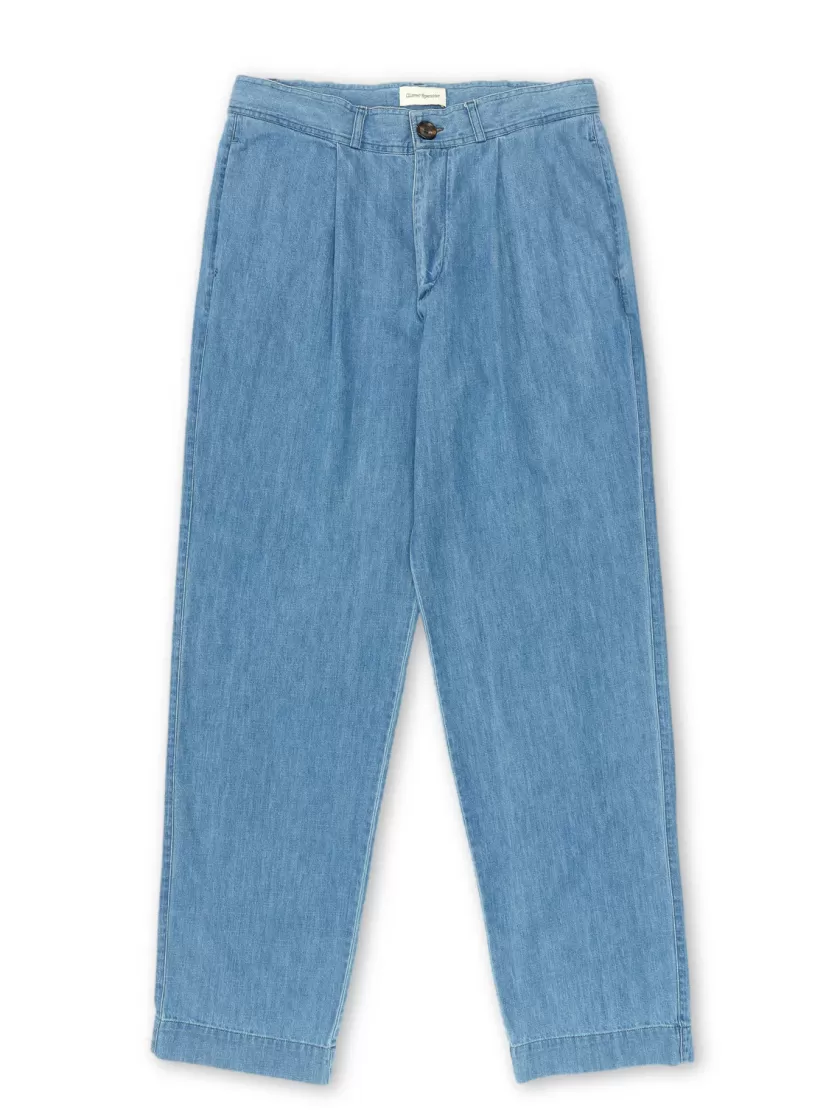 Oliver Spencer Pleat Trousers Mullins Denim Indigo Light Discount