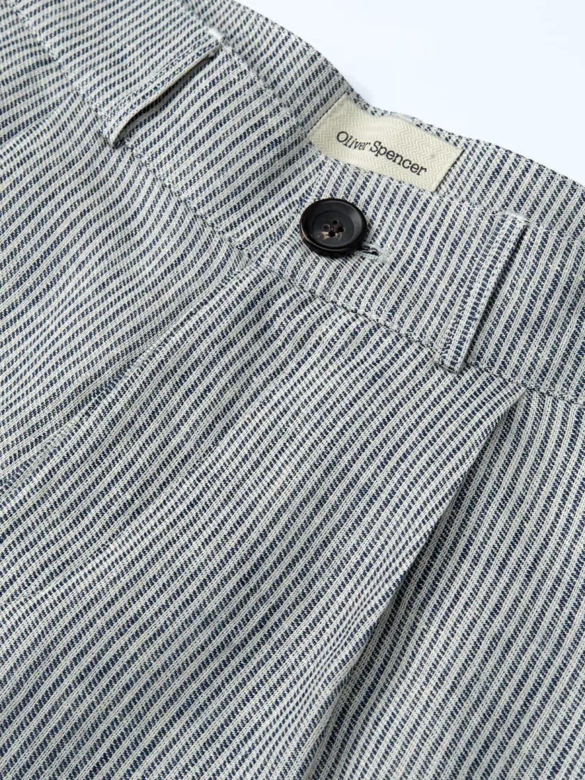 Oliver Spencer Pleated Shorts Clement Chambray Blue New