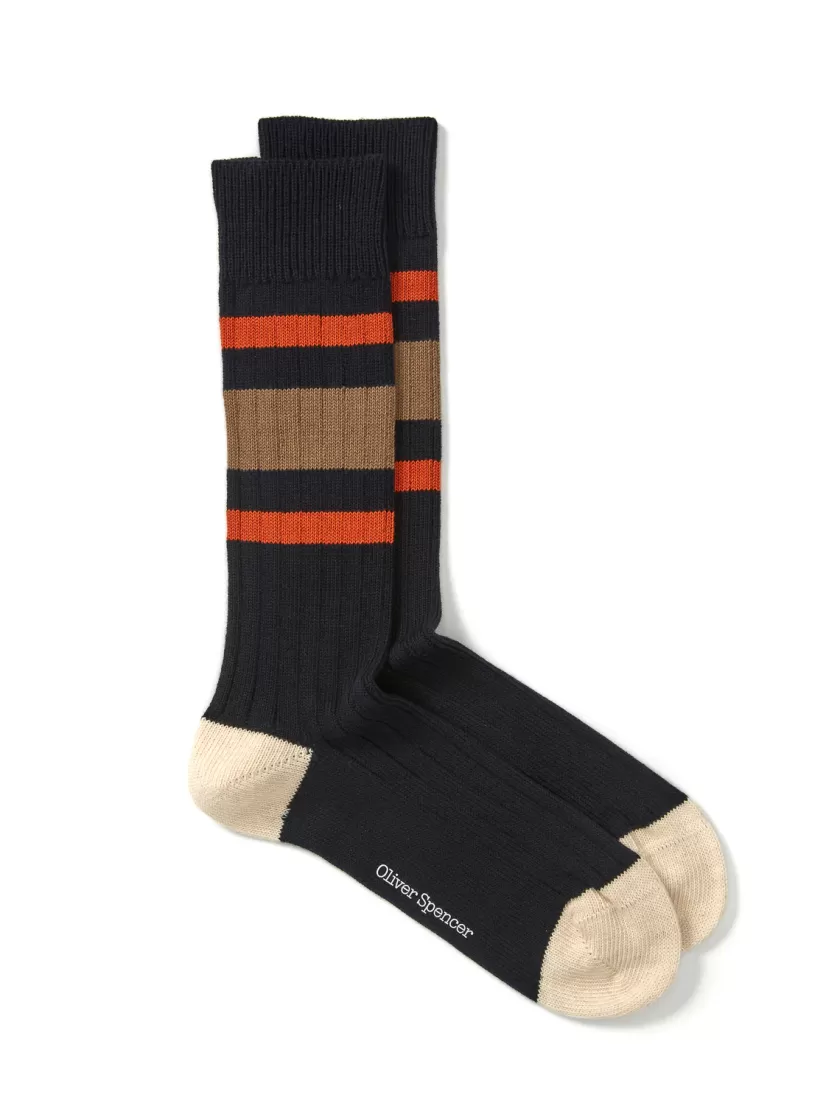 Oliver Spencer Polperro Socks Albion Navy/Beige Clearance