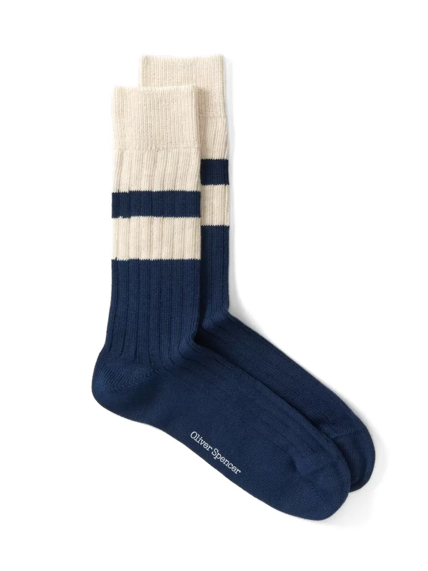 Oliver Spencer Polperro Socks Merrow Blue/Cream Clearance