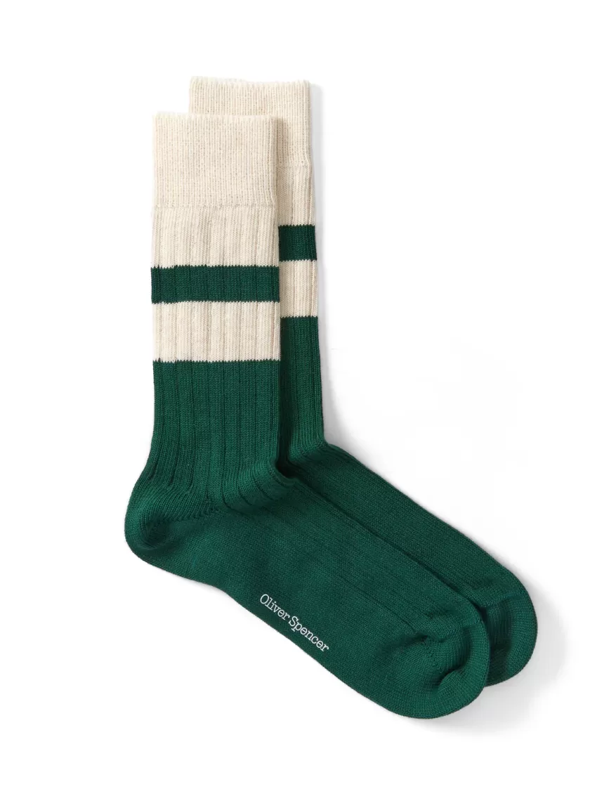 Oliver Spencer Polperro Socks Merrow Green/Cream Cheap