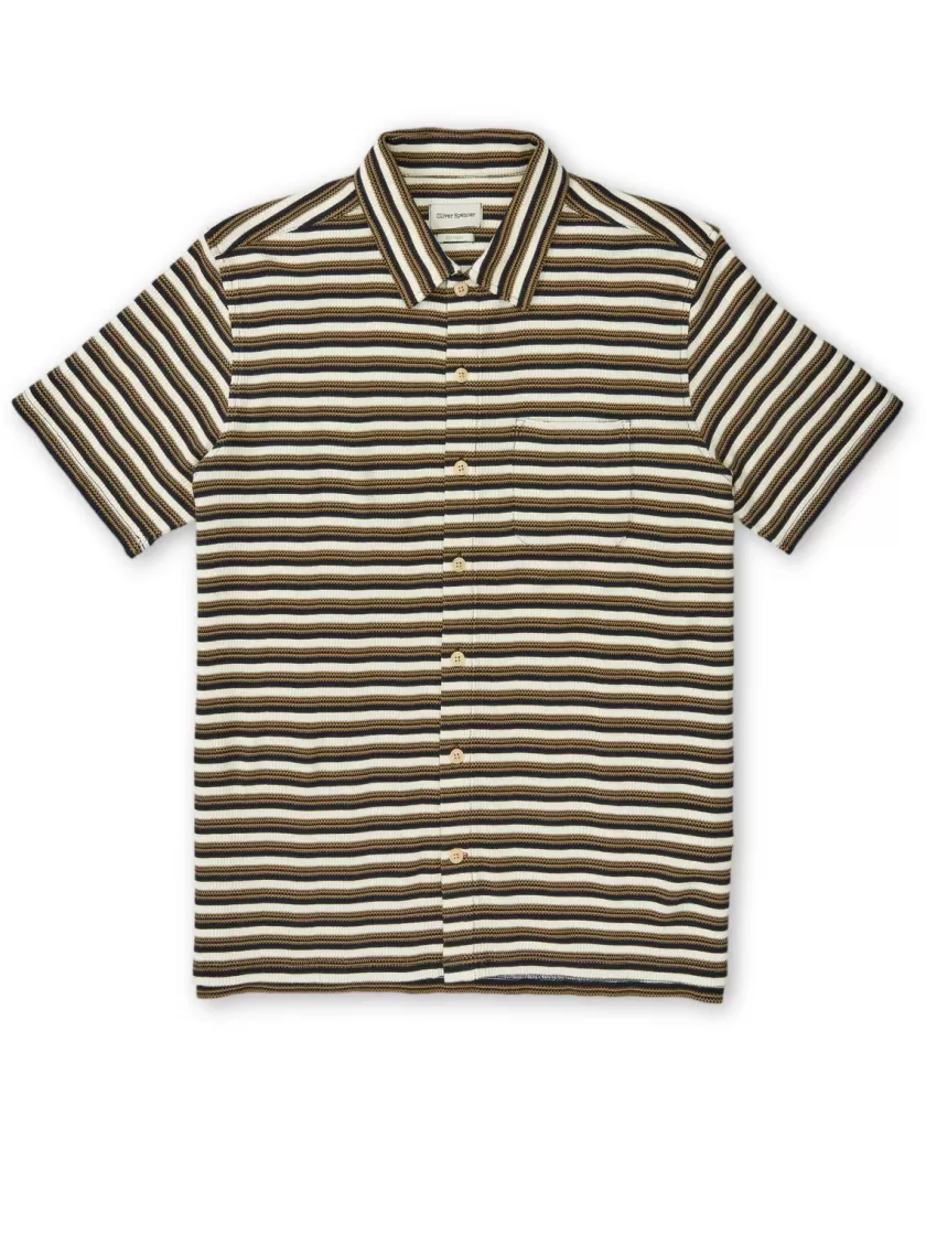 Oliver Spencer Riviera Short Sleeve Jersey Shirt Braemar Cream/Navy Outlet