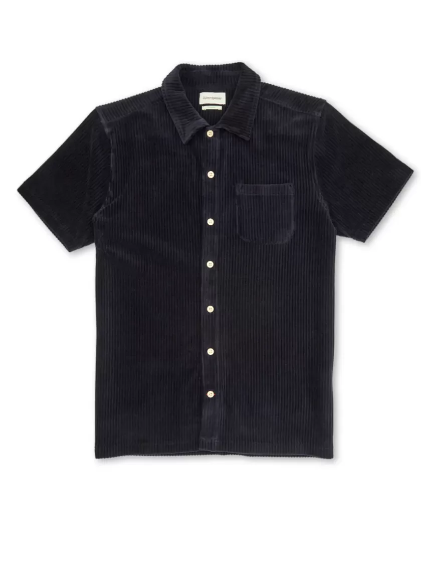 Oliver Spencer Riviera Short Sleeve Jersey Shirt Lulworth Dark Navy Shop