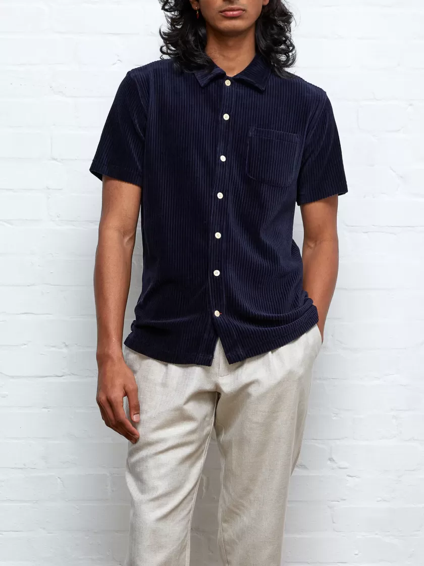 Oliver Spencer Riviera Short Sleeve Jersey Shirt Lulworth Dark Navy Fashion