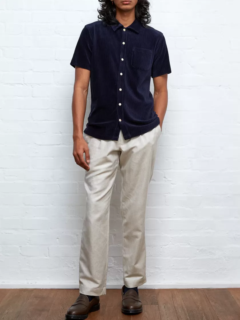 Oliver Spencer Riviera Short Sleeve Jersey Shirt Lulworth Dark Navy Fashion
