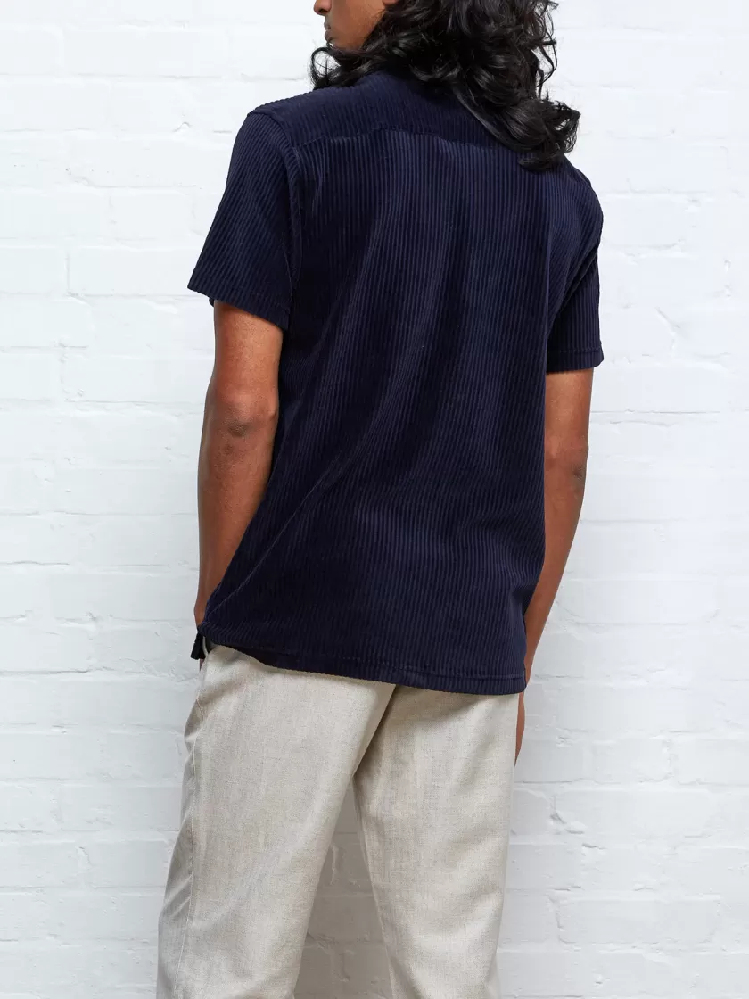 Oliver Spencer Riviera Short Sleeve Jersey Shirt Lulworth Dark Navy Fashion