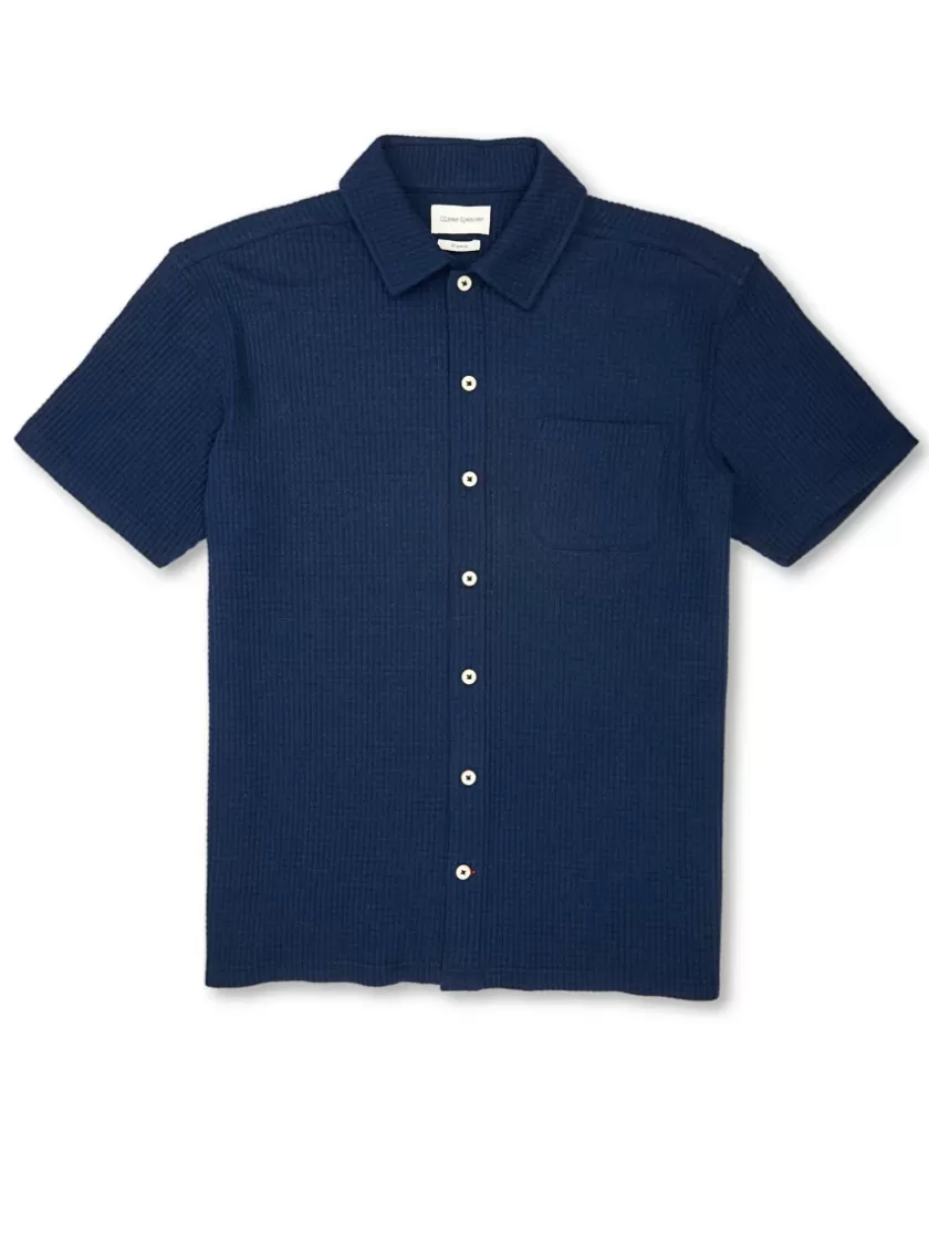 Oliver Spencer Riviera Short Sleeve Jersey Shirt Morval Navy Clearance