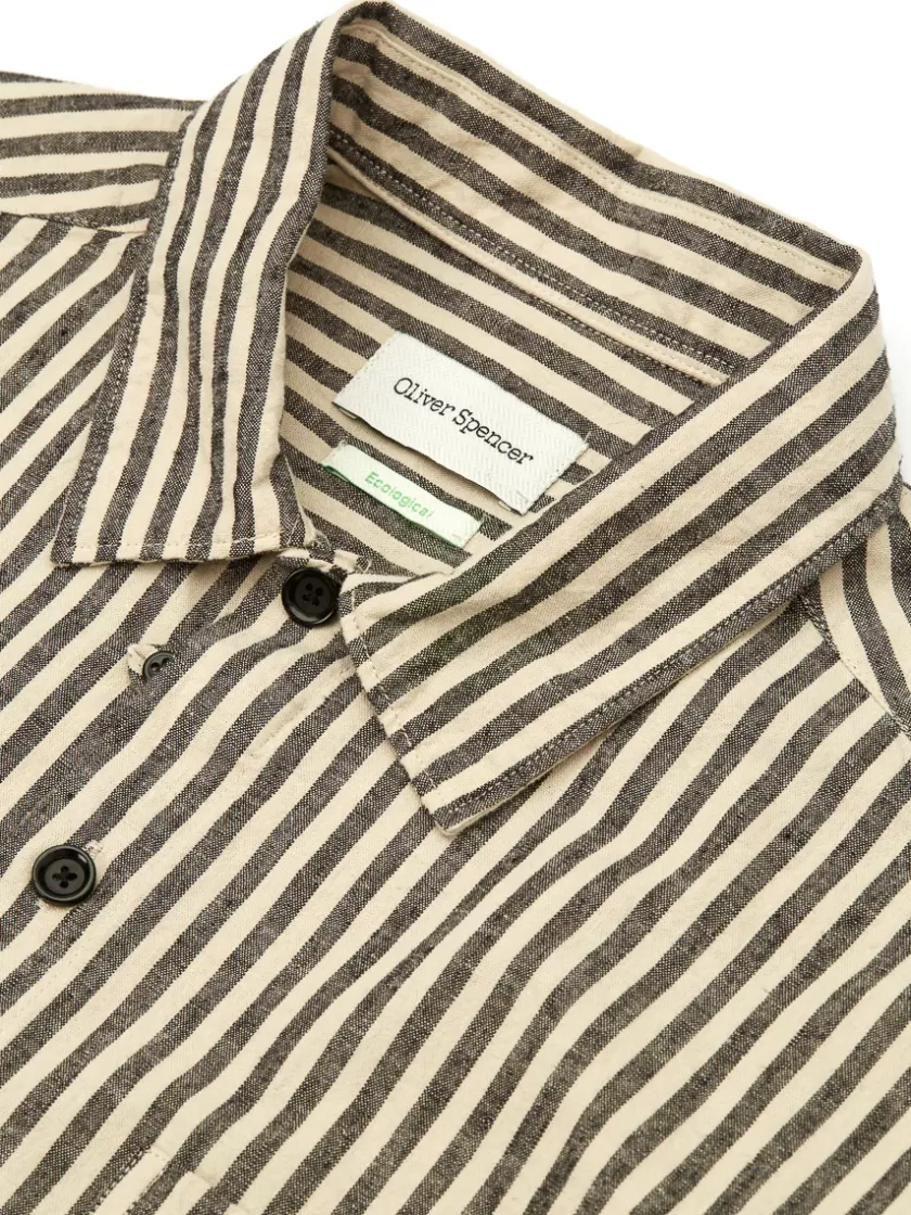 Oliver Spencer Riviera Short Sleeve Shirt Elliot Cream/Charcoal Hot