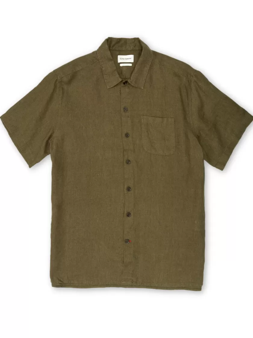 Oliver Spencer Riviera Short Sleeve Shirt Padworth Green Best Sale