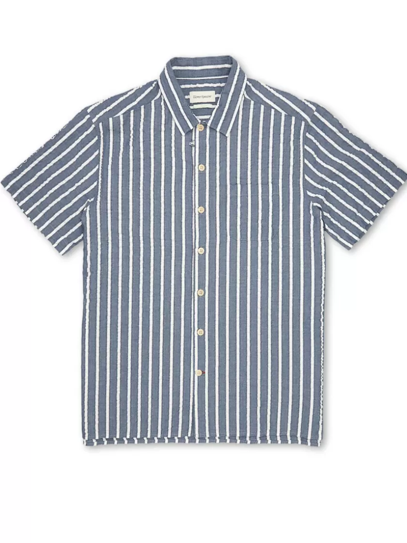 Oliver Spencer Riviera Short Sleeve Shirt Pool Navy Online