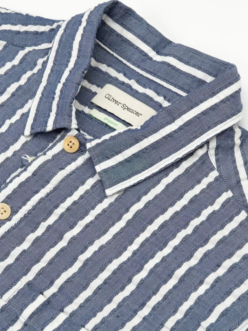 Oliver Spencer Riviera Short Sleeve Shirt Pool Navy Online