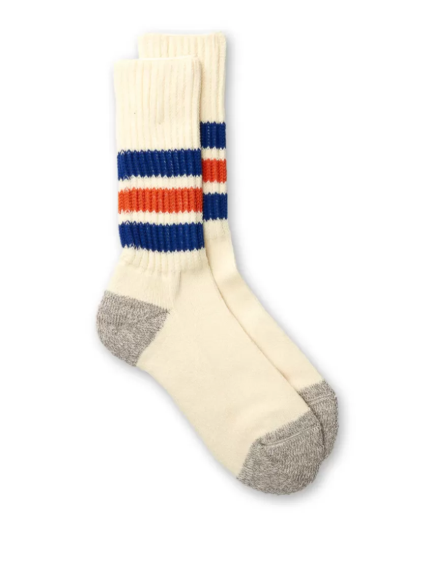 Oliver Spencer Ro To To Coarse Ribbed Old School Socks Blue/Orange Clearance