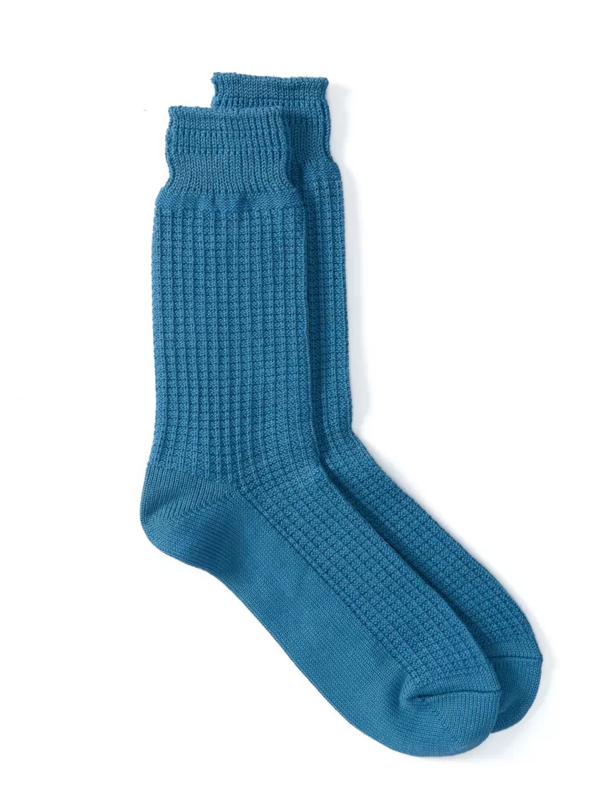 Oliver Spencer Ro To To Cotton Waffle Crew Socks Light Blue Discount