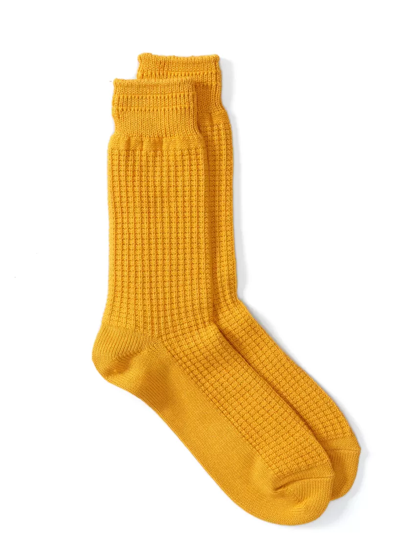 Oliver Spencer Ro To To Cotton Waffle Crew Socks Mustard Yellow Online